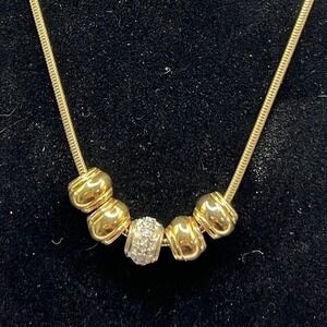 Gold Tone Necklace Snake‎ Chain with Floating Beads 16 inches